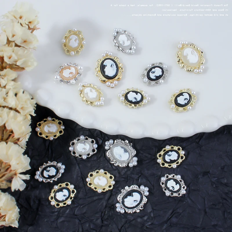 樹脂と金属の女の子のためのレトロなマニキュアチャーム,ブライダルジュエリー,合金,サロンチップ,ネイルアートの装飾アクセサリー,10x15mm, 10個