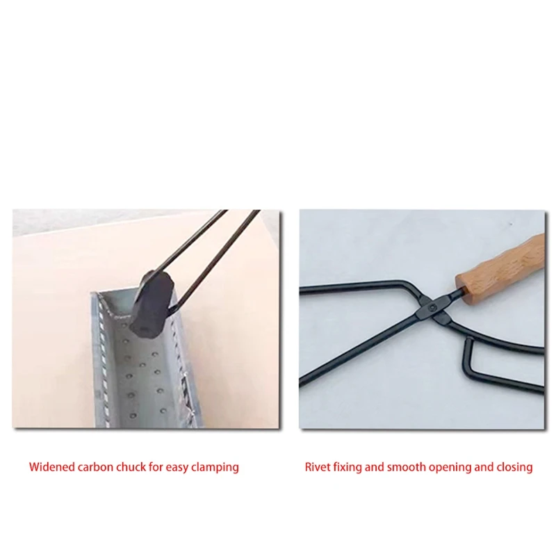 Barbecue Charcoal Clip Iron Wood Handle Anti-Scalding With Leather Cover Outdoor Camping BBQ Bonfire Stove Fireplace