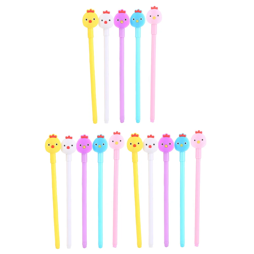 

15 Pcs Cartoon Chicken Shaped Gel Ink Pen Student Ballpoint Novelty Stationery Large Quantity Easy Use Smooth Writing Pull