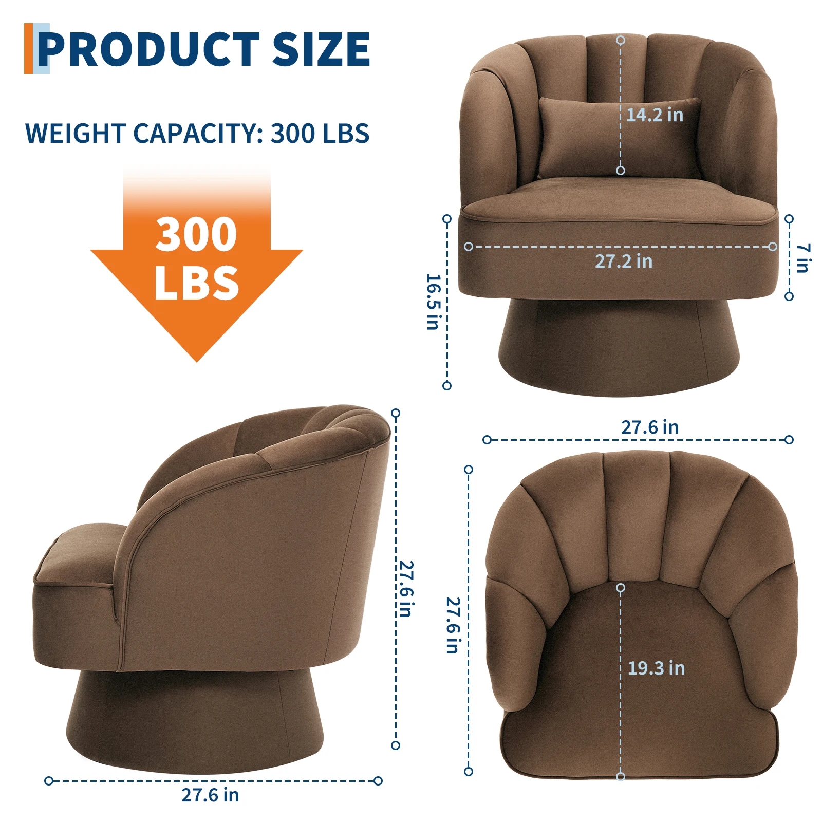 360 Degree Rotating Cuddle Sofa Chair, Round Armchair with Wide Padded, Fluffy Velvet Fabric Chair for Living Room, Bedroom, Office