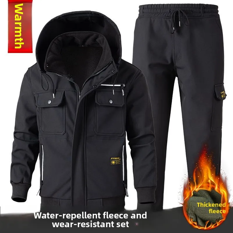 Thiened Fce 冬用作業服メンズジャケット暖かい屋外建設現場労働保護服長袖セット