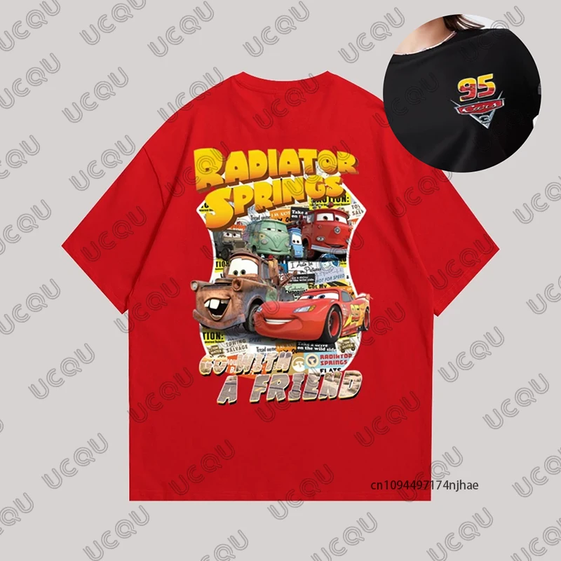 Été foudre Mcqueen radiateur ressorts 95 voitures impression T-shirt pour femmes hommes à manches courtes coton t-shirts Vintage décontracté Couple haut