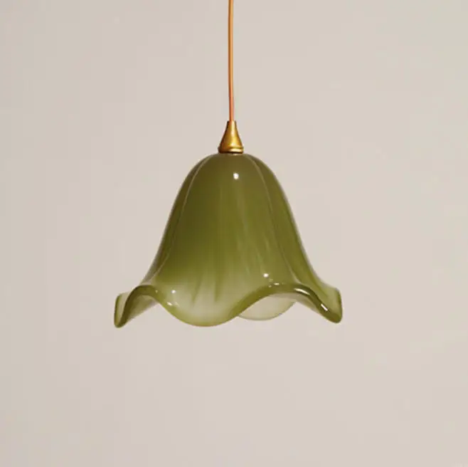 Gradual Change Dark Green Small Chandelier Skirt Design Brass Handmade Glass E14 No Strobe Light Bulb