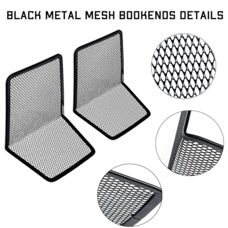 Metal Mesh Bookends Desktop Stand Book Holder Bookshelf tion for Office Library School