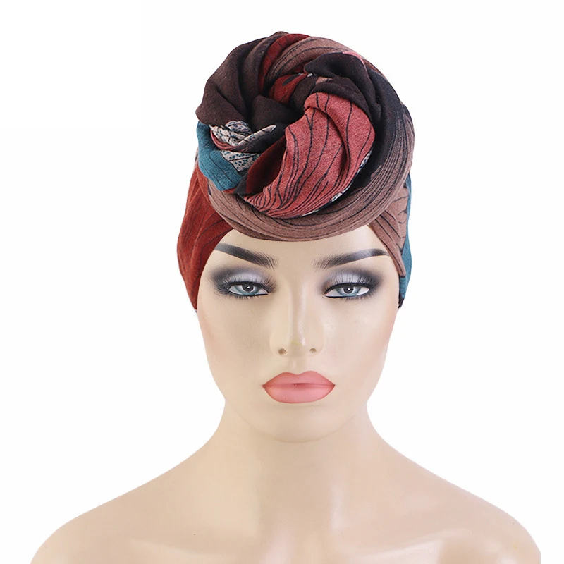 Berretto Turbante stampato donna musulmano Twist Knot Hijab sciarpa foulard copricapo africano sciarpe avvolgenti Bandana fascia Turbante Mujer