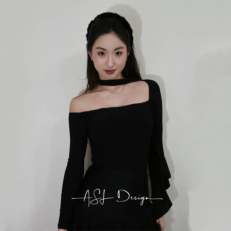 Sexy Latin Dance Tops Frauen Rüschen Lange Ärmel Trikots Ballroom Dance Praxis Kleidung Salsa Rumba Walzer Tanz Tragen BL18210