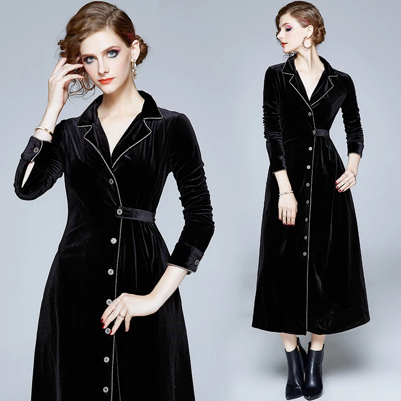 

Runway Design Vintage Black Velvet Dress Traf Zevity Autumn Spring Plaid Long Sleeve Elegant Party Retro Dresses Women Chic