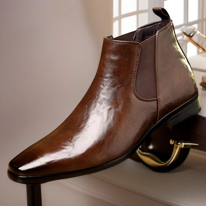 

Luxury Mens Chelsea Boots Handmade Comfortable Commute Motorcycle Boots Fashion Ankle Boots Autumn New Man Shoes Large Size39-48