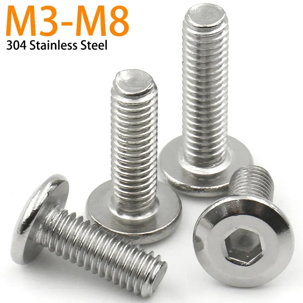 50 / 10 / 5 M3 M4 M5 M6 M8 304 Stainless Steel Flat Hex Hexagon Large Furniture Socket Rivet Screw Joint Connect Allen Head Bolt