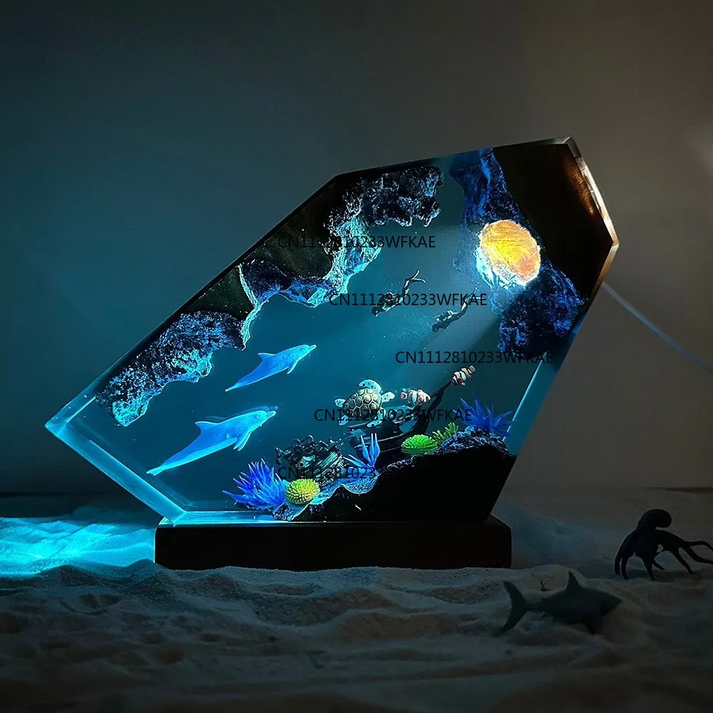 Ocean micro-landscape ambient light, whale desktop resin bedside lamp ornament, suitable for gift.