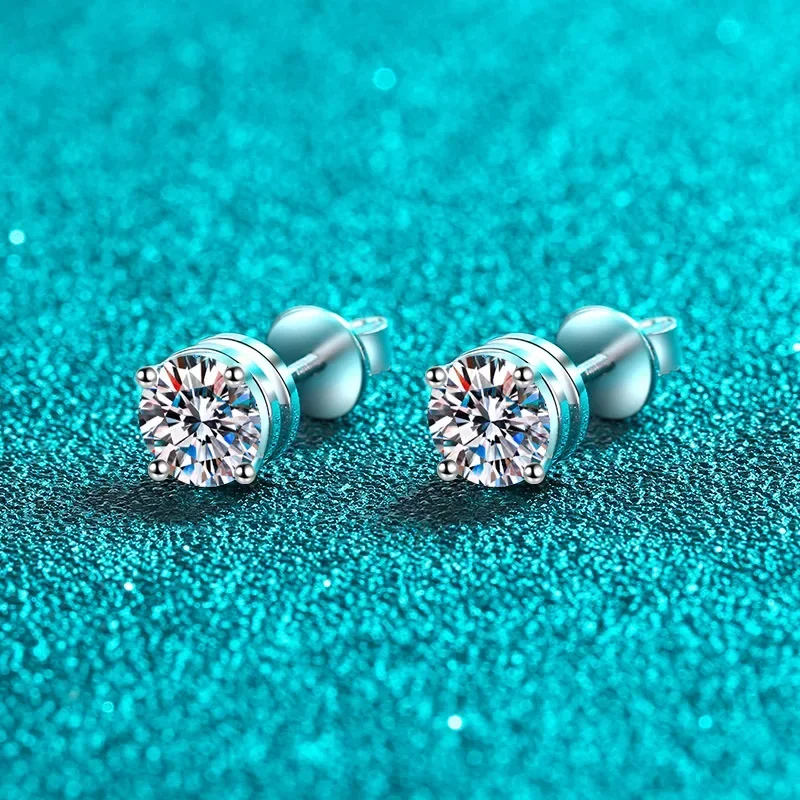 Boucles d'oreilles à tige en or blanc 18 carats Platine Pt950, section à vis à quatre griffes, diamant Moissanite 0.6-4 carats, bijoux de mariage étincelants de Rotterdam