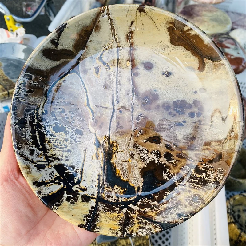 Healing crystal Chinese painting slate picture jasper ashtray crystal painting gift decorative stone plate