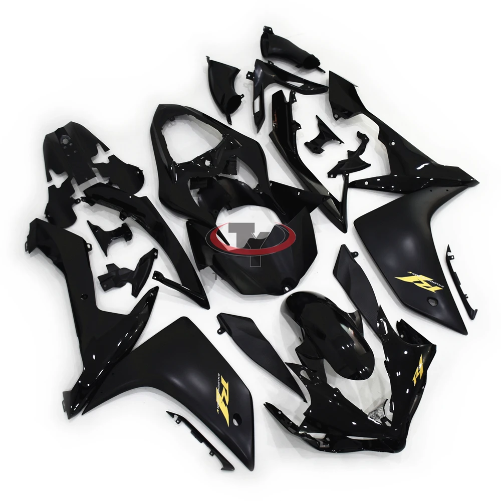 Preto brilhante fosco preto letras douradas motocicleta para yamaha r1 2007 2008 kit carenagem completa carroçaria carenagem caber yzf1000 07 08