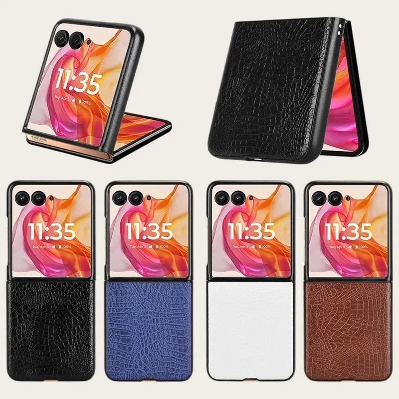 Skinlee For Moto Razr 70 Ultra Flip Leather Retro Crocodile Texture Card Pocket Multi-slot case For Moto Razr 70 Ultra Casing