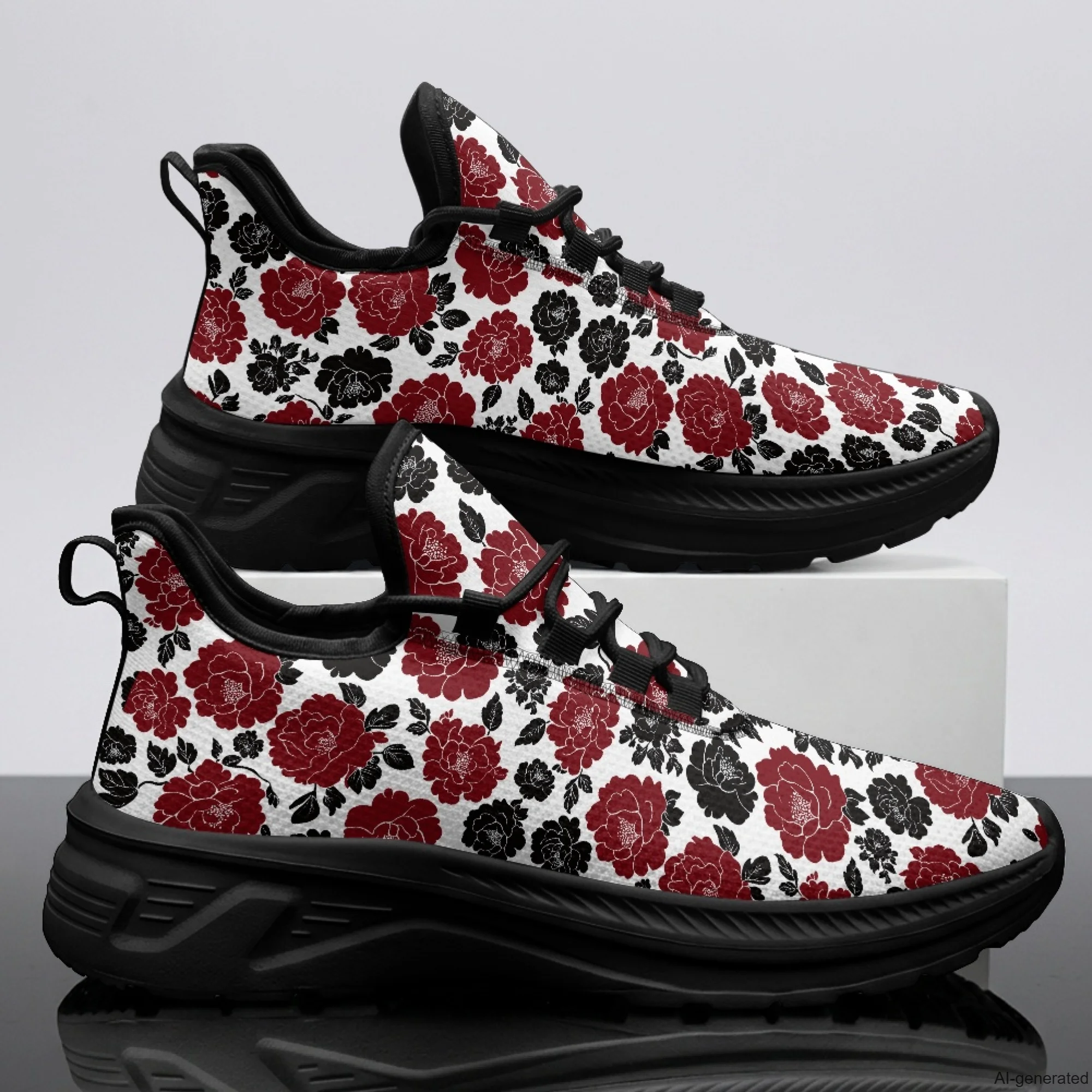XIXIRIMIDO Womens Walking Shoes Rose Print Football Sneakers Mens Gym Sports Casual Fashion Shoes Trainers Shoes 35-48