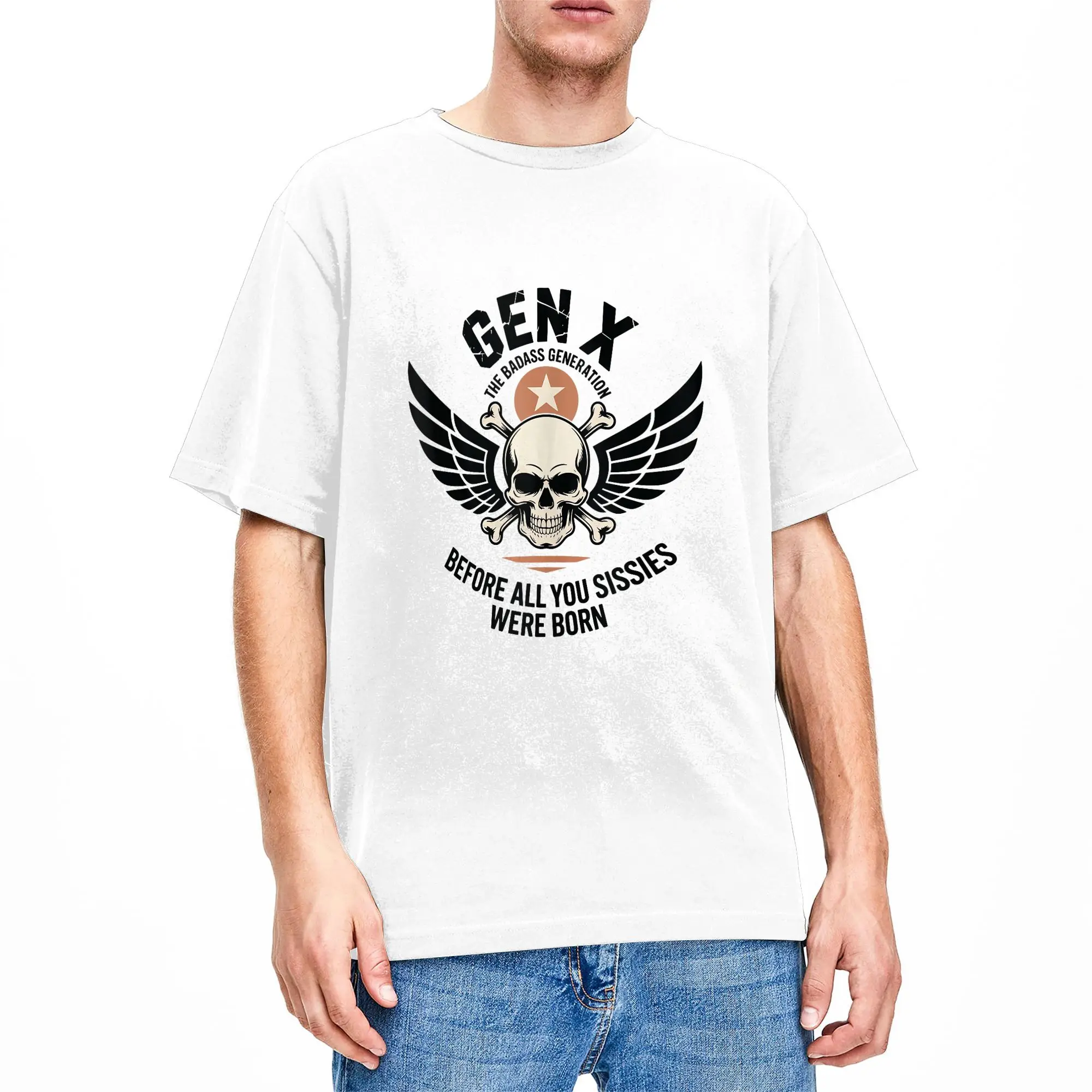 Funny Gen X The Badass Generation Before Sissies were Born Retro T-Shirts for Men Crewneck Cotton T Shirts  Short Sleeve Tees