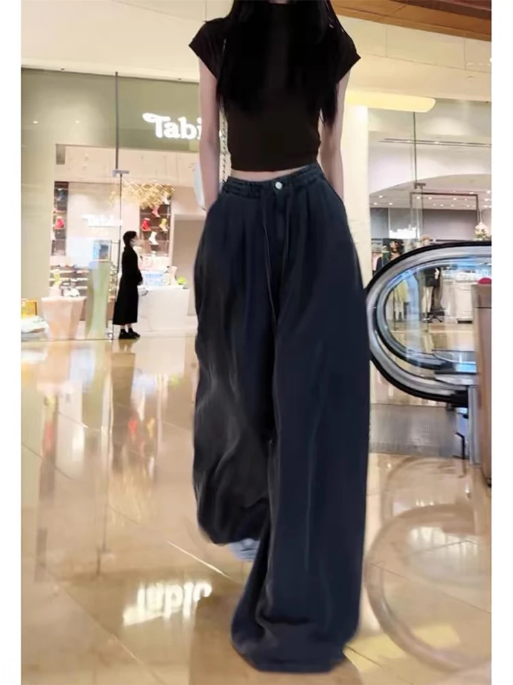 Jean femme Denim pantalon empilé à volants plissé drapé fendu fente asymétrique détail côté femme vêtements mode Unique