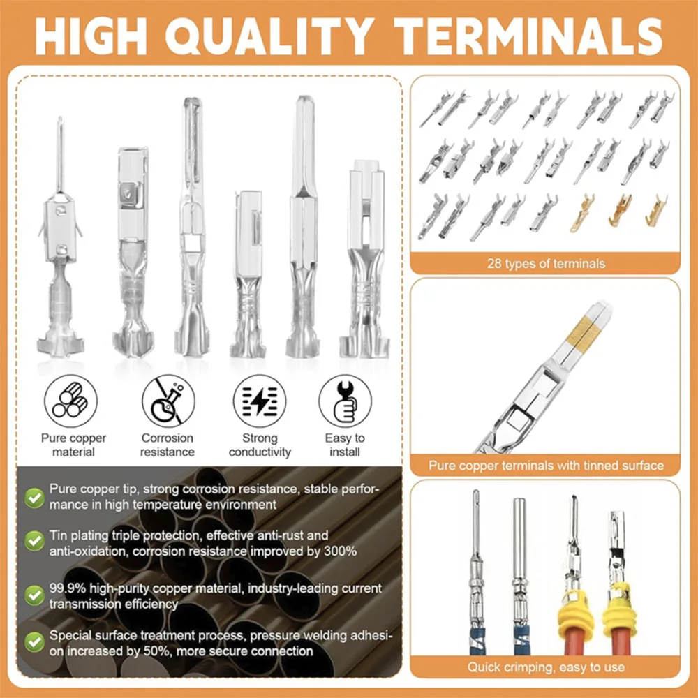 

969Pcs Automotive Pin Connectors Kit 28 Types Electrical Male&Female Wire Connector Terminal 1/1.5/1.8/2.2/2.3/2.8/3.5mm