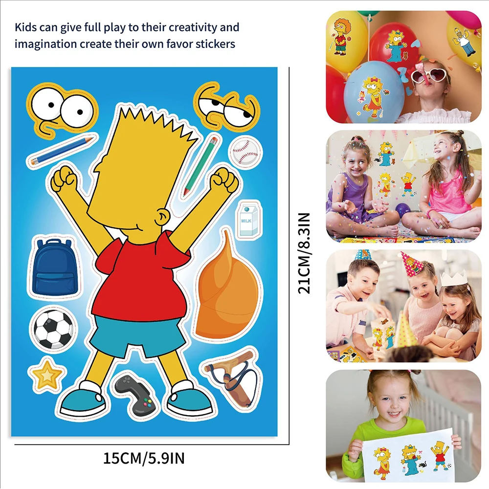 8/16sheets The Simpsons Cartoon Anime Puzzle Stickers Make a Face Children DIY Funny Assemble Jigsaw Decals Kids Educational Toy