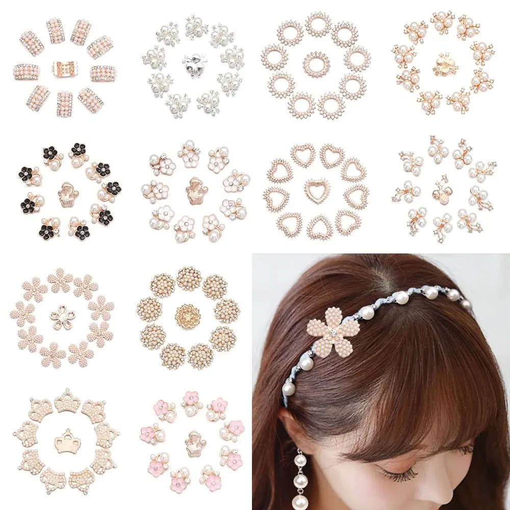 10 Stück DIY Craft Hut Zubehör Blumen förmige Kopf bedeckung Clip Strass Knöpfe Perle Haarnadeln Perle Knopf