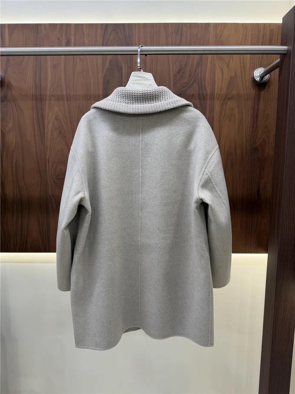 Luxury Cashmere Wool Coat for Women with Mink Pocket Zipper Elegant Polo Collar Long Sleeve Slim Fit Top-End Ladies Outerwear