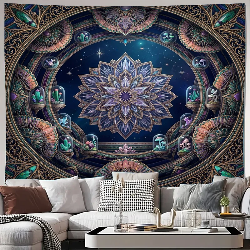 Elegant Cosmic Galaxy Astrology Mandala Curtain Window Treatment Celestial Zodiac Print Panel Luxury Drapery Decorative Wall Roo