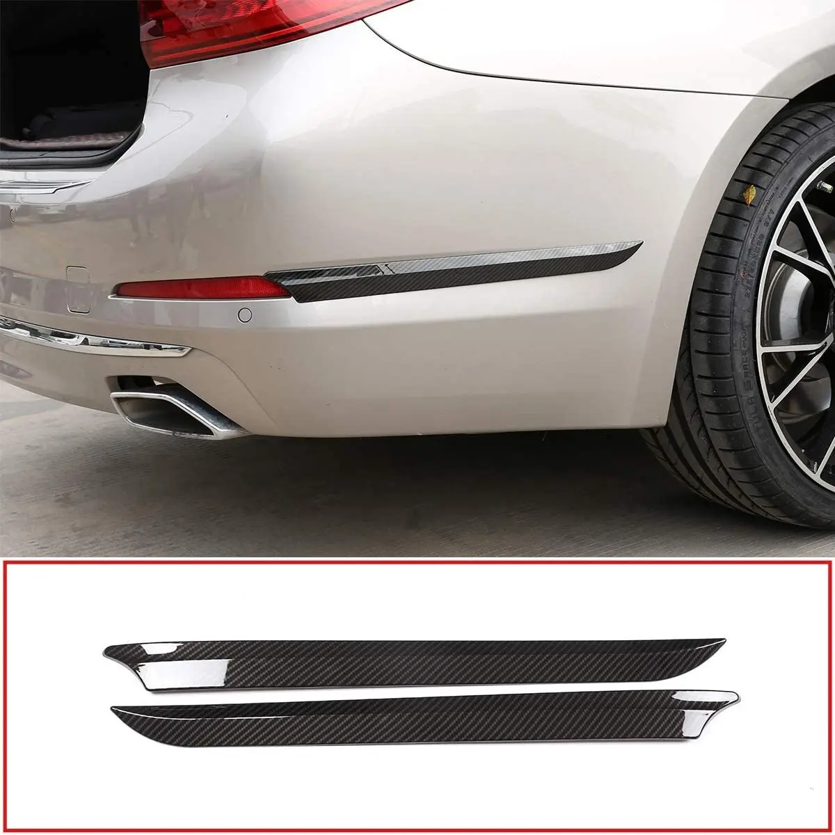 

2PCS ABS Carbon Style Chrome Rear Bumper Side Strips Trims For BMW 5 Series G30 G38 2018-2022 Decorative Kit Car Accessories