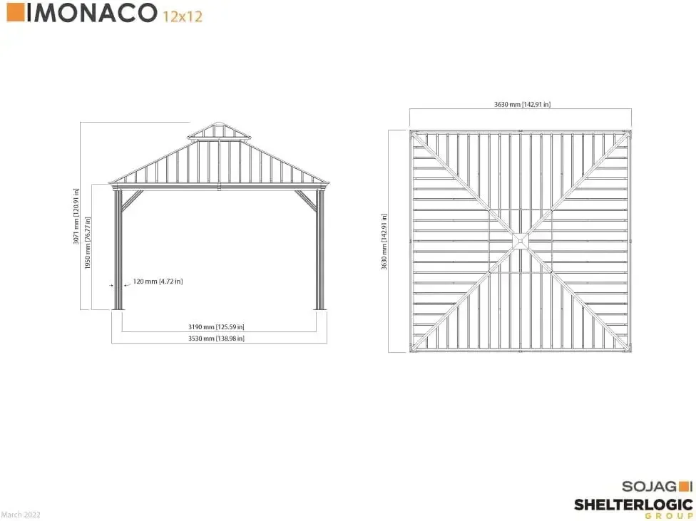 Outdoor 12' x 12' Monaco Hardtop Double Roof Gazebo Outdoor Sun Shelter, Champagne