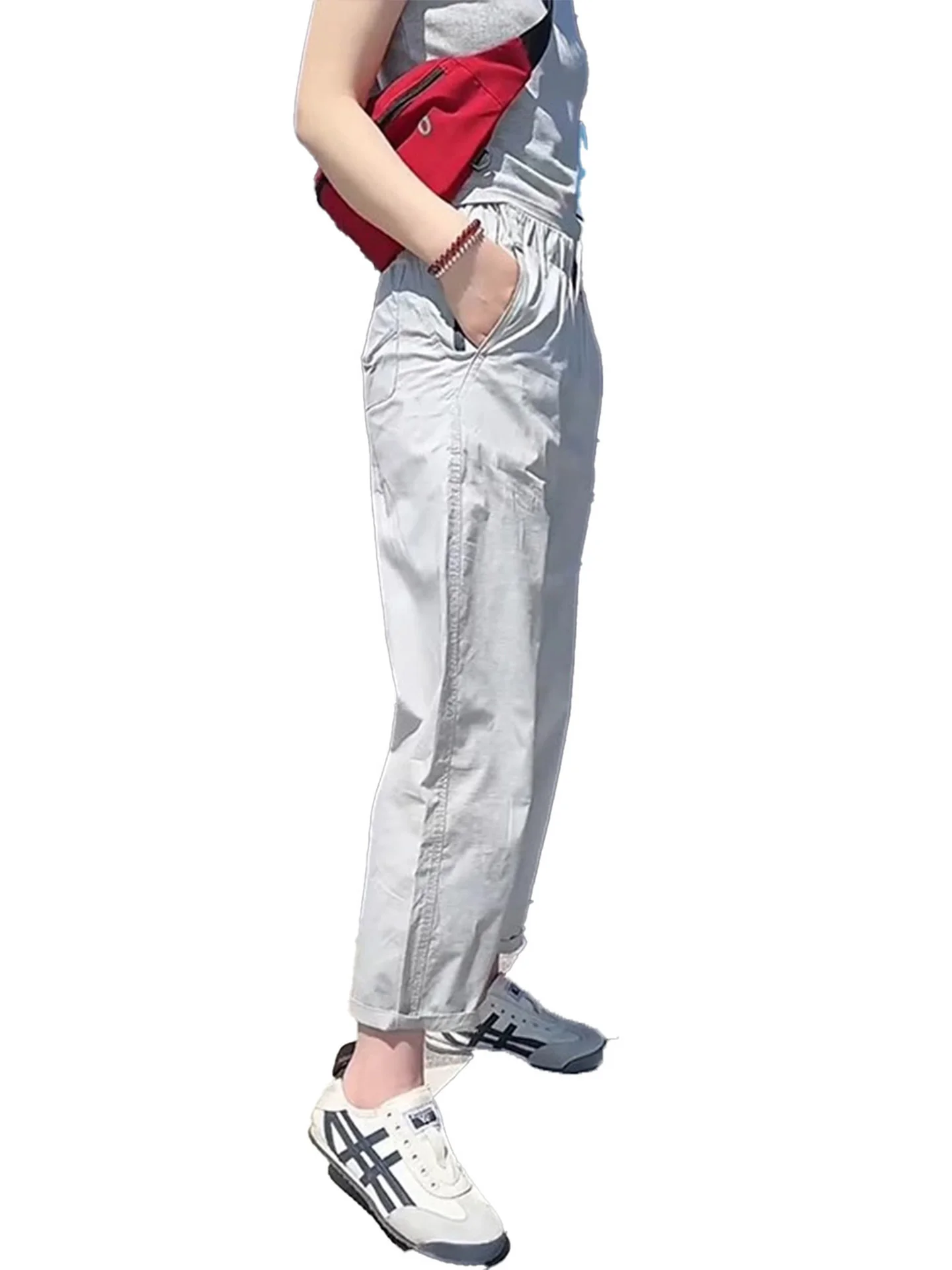 Eis Seide Qui Dry Spor Casual Hosen Frauen Sommer Dünne Große Größe Lose Hohe Taille Abnehmen Neun Punkte Harlan Hosen