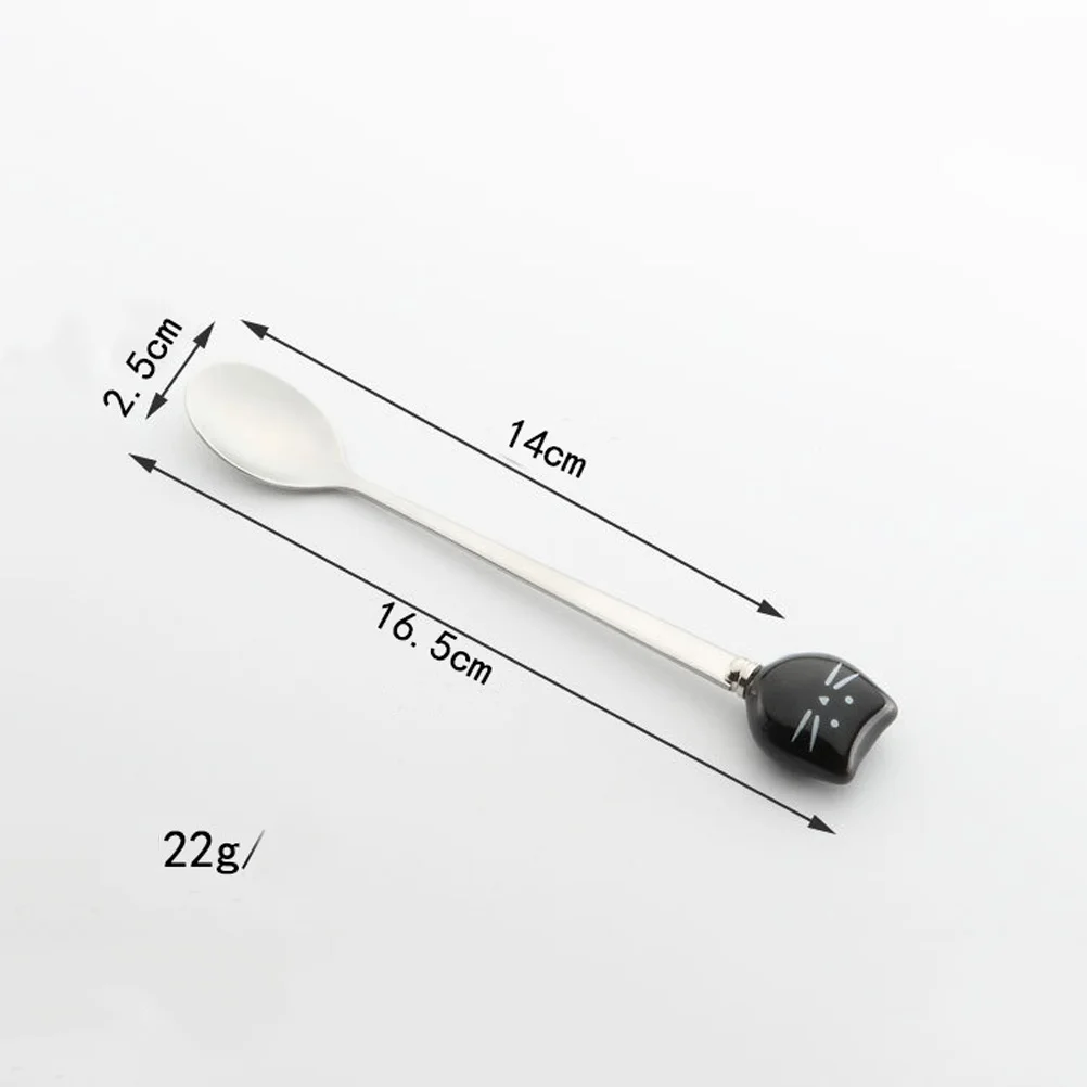 

1Pcs Black Cat Spoon Ceramic Stainless Steel Small Cartoon Coffee Tea Stirring Spoon Cute Design Kitchen Tool
