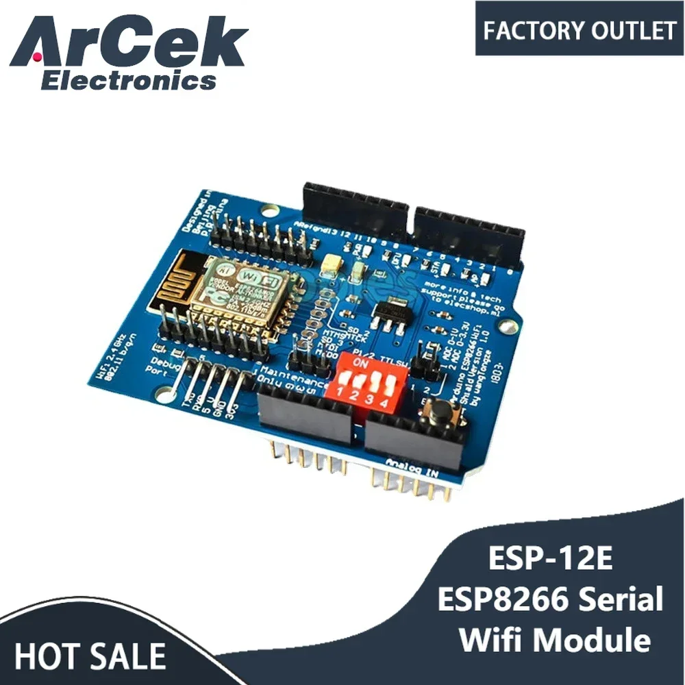 

ESP8266 ESP-12 ESP-12E UART Wifi Wireless Shield Development Board For Arduino Mega UNO R3 Module Mega 3.3V 5V TTL Interface one