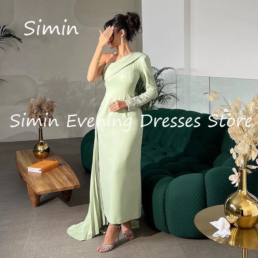 

Simin Satin Mermaid One-shoulder Ruffle Formal Luxury Prom Gown Ankle-length Evening Elegant Party dresses for women 2023