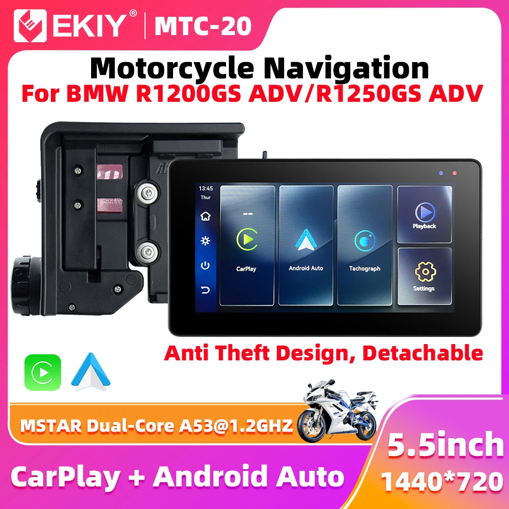 EKIY Wireless CarPlay Android Auto Portable Motorcycle Digital Dashboard Navigation Screen Special For BMW R1200GS R1250GS ADV