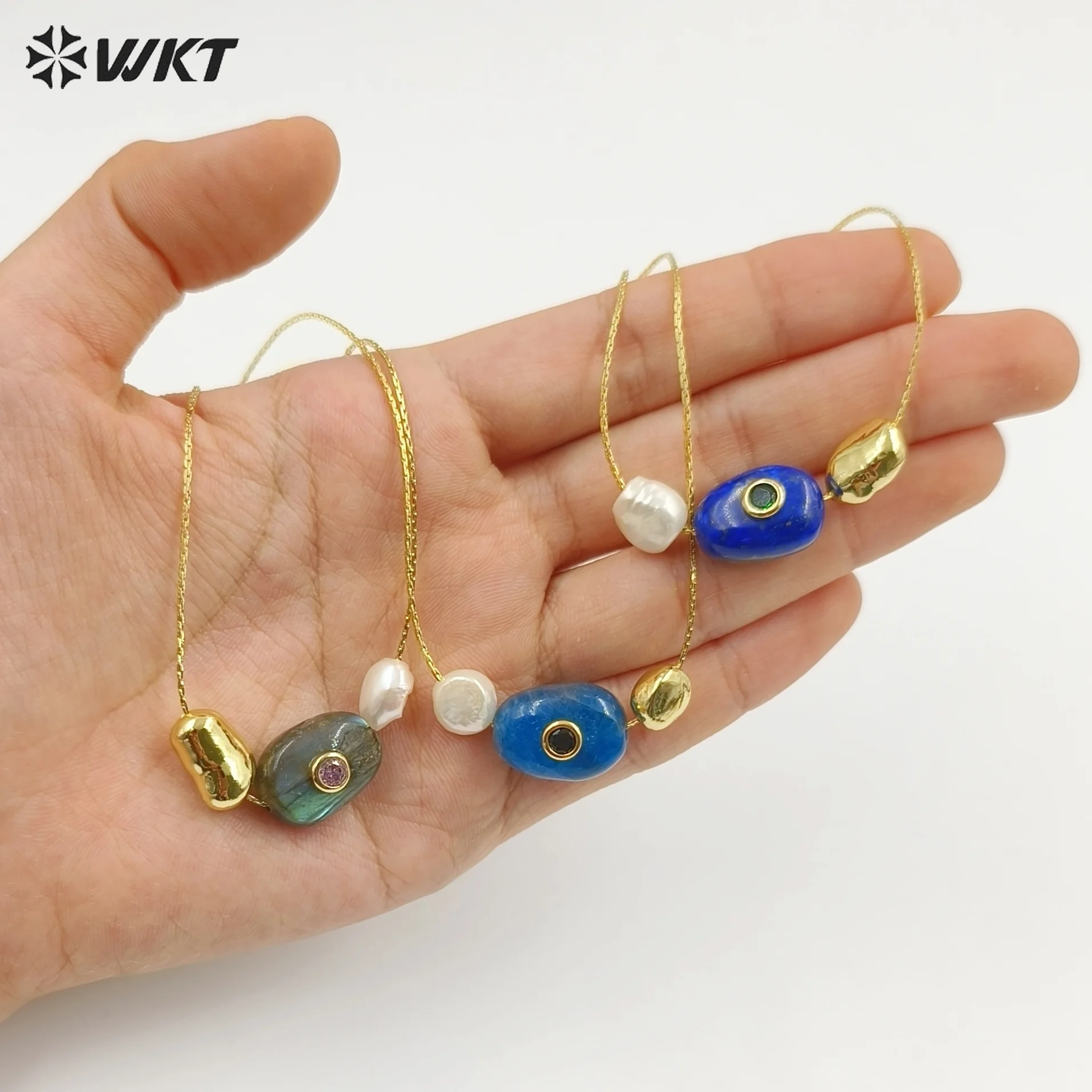 WT-N1541 Hot Selling High Quality Gemstone Pearl 17inch Necklace With 18k Real Gold Plated For Friends ACC
