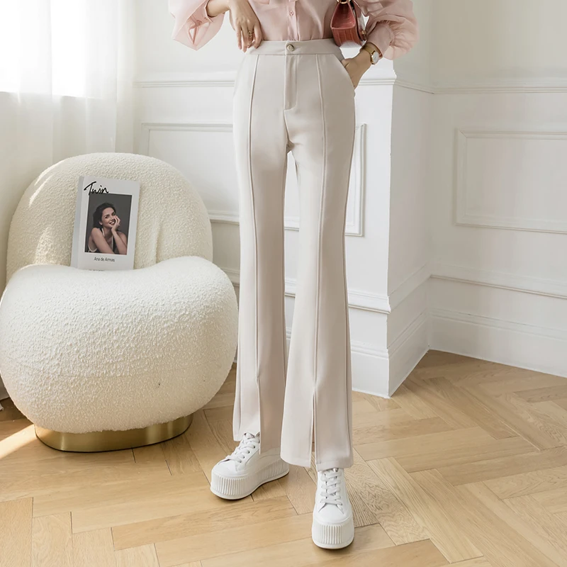 

Casual High Waist Trousers for Women 2025 Spring Summer Korean Style Suit Pants With Slits Vintage Clothes New Fashion Bottoms