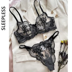 Fancy Underwear Lace Embroidery Sexy Bra Set Seamless Underwear See Through Lingerie Set 2 pcs Women's Intimate Erotic Lingerie