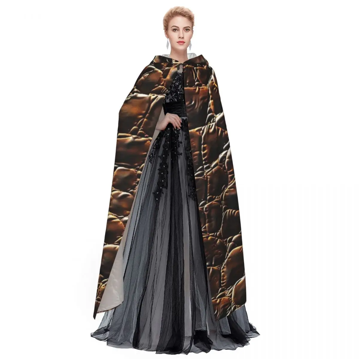 Mantello lungo con cappuccio in pelle di alligatore Costume medievale da strega Mantello cosplay HalloweenVampiro Adulto unisex
