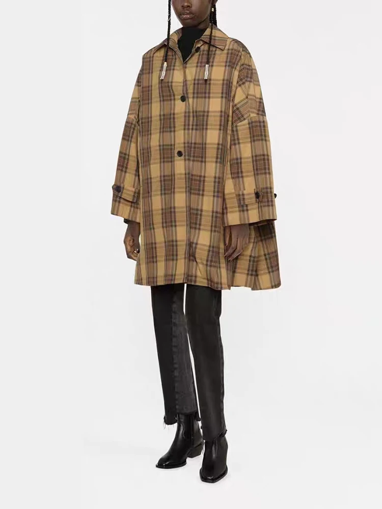 Removable cotton lining a-line large silhouette Women's jacket winter thickened yellow plaid medium-length jackets 2023 new