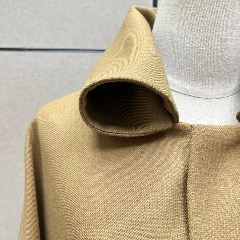 معطف نسائي من الصوف المخلوط، سترة بغطاء للرأس بحاشية برباط، معطف واق من المطر ممتاز، وصول جديد لخريف/شتاء 2025، طراز الألفية