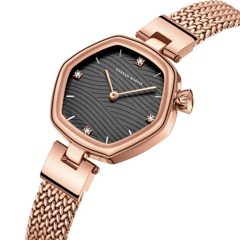 2025 New Women Gift Box Watch Fashion Hexagonal Stainless Steel Mesh Belt Japanese Movement Rose Gold Waterproof Watch for Women