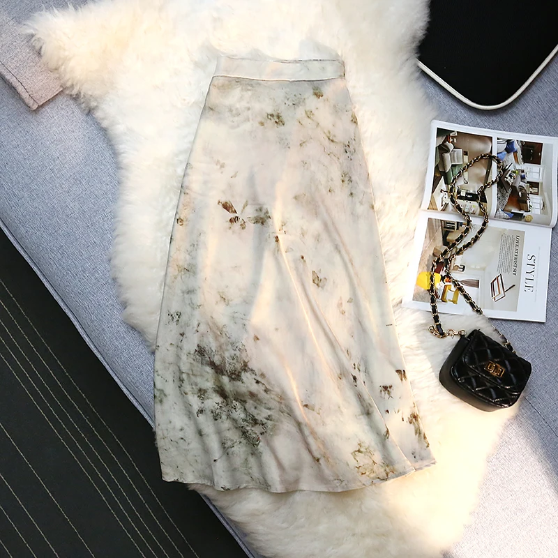 Seoulish Retro Floral Printed A-line Skirt for Women Spring Summer 2024 Vintage Elegant High Waist Style Swing Mid Length Skirt