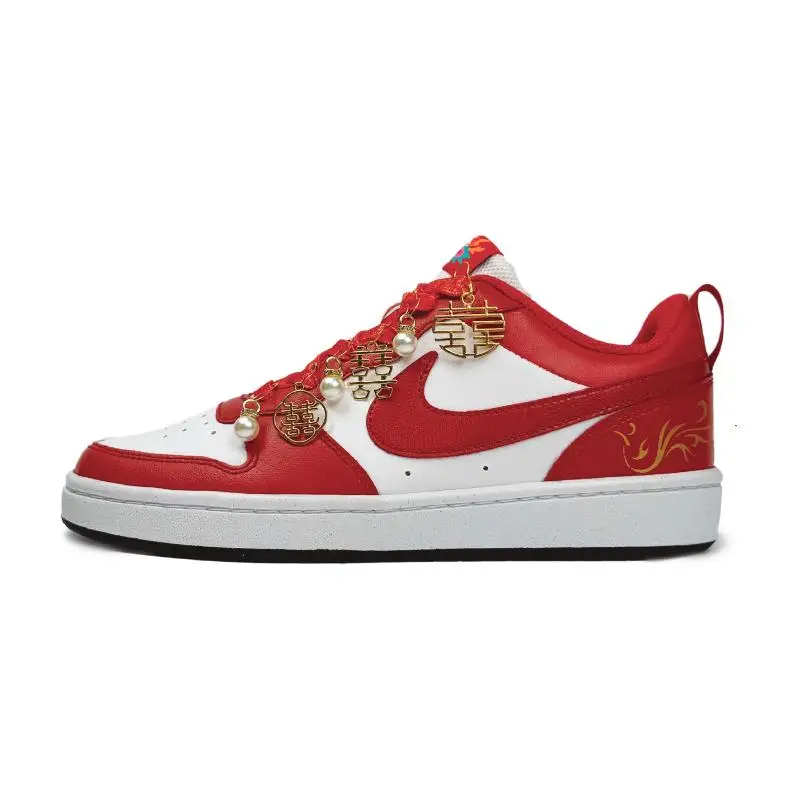 【Customize】Nike Court Borough Skateboarding Shoes Women's Low-top White/red Sneakers shoes FZ5525-161