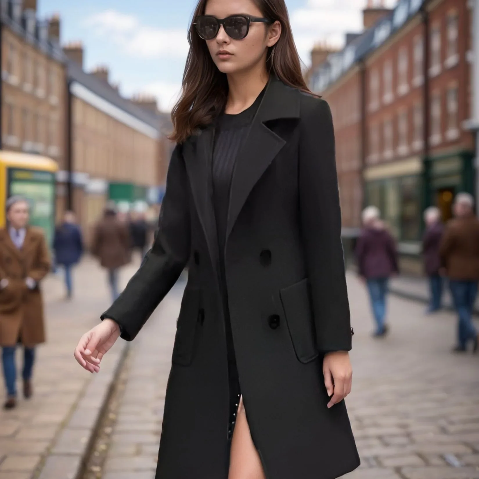 Autumn Winter Elegant Woolen Long Sleeve Flap Pockets Female OuterwearSolid Color Fashion Loose Jacket Trench Coat For Women