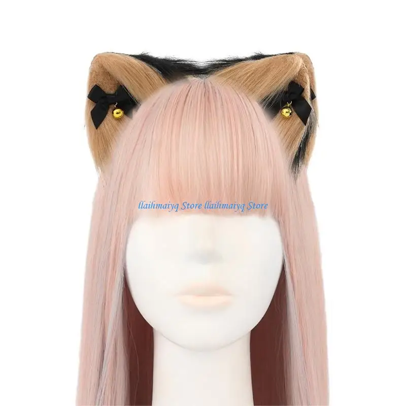

573B Kitten Ear Headband with Bow Jewelry Halloween Cosplay Props Ears Fursuit