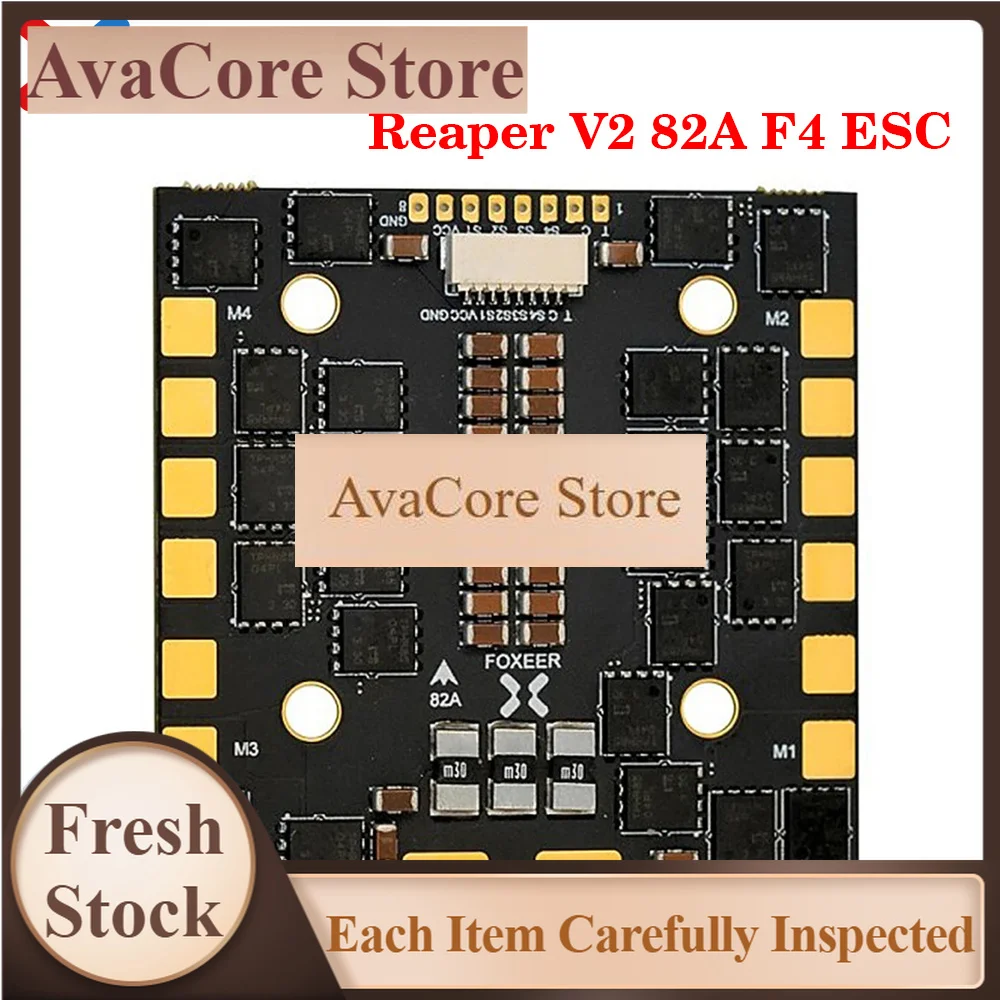 AvaCoreFOXEER Reaper V2 82A ESC F4 128K BLHeli32 4in1 4-8S Lipo 30.5x30.5mm Mounting Holes for RC FPV Freestyle Drone