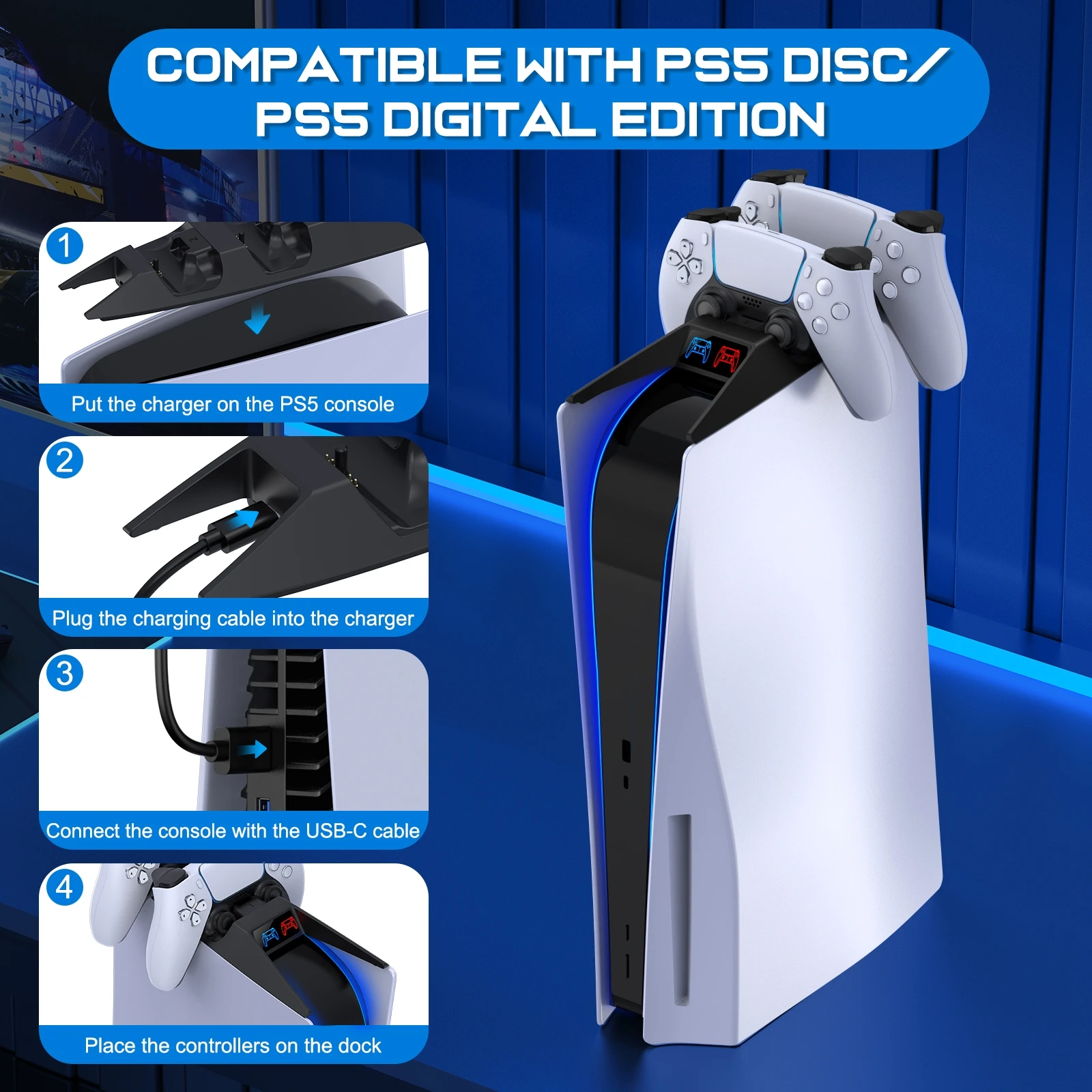 PS5 تحكم شاحن مزدوج سريع شاحن حوض ل بلاي ستيشن 5 تحكم لاسلكي غمبد شحن محطة ل PS5 اكسسوارات