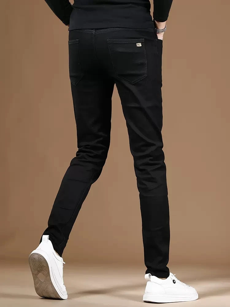 Sonbahar erkek siyah kot Slim Fit düz pantolon Streetwear rahat pamuk streç Denim pantolon CP2138