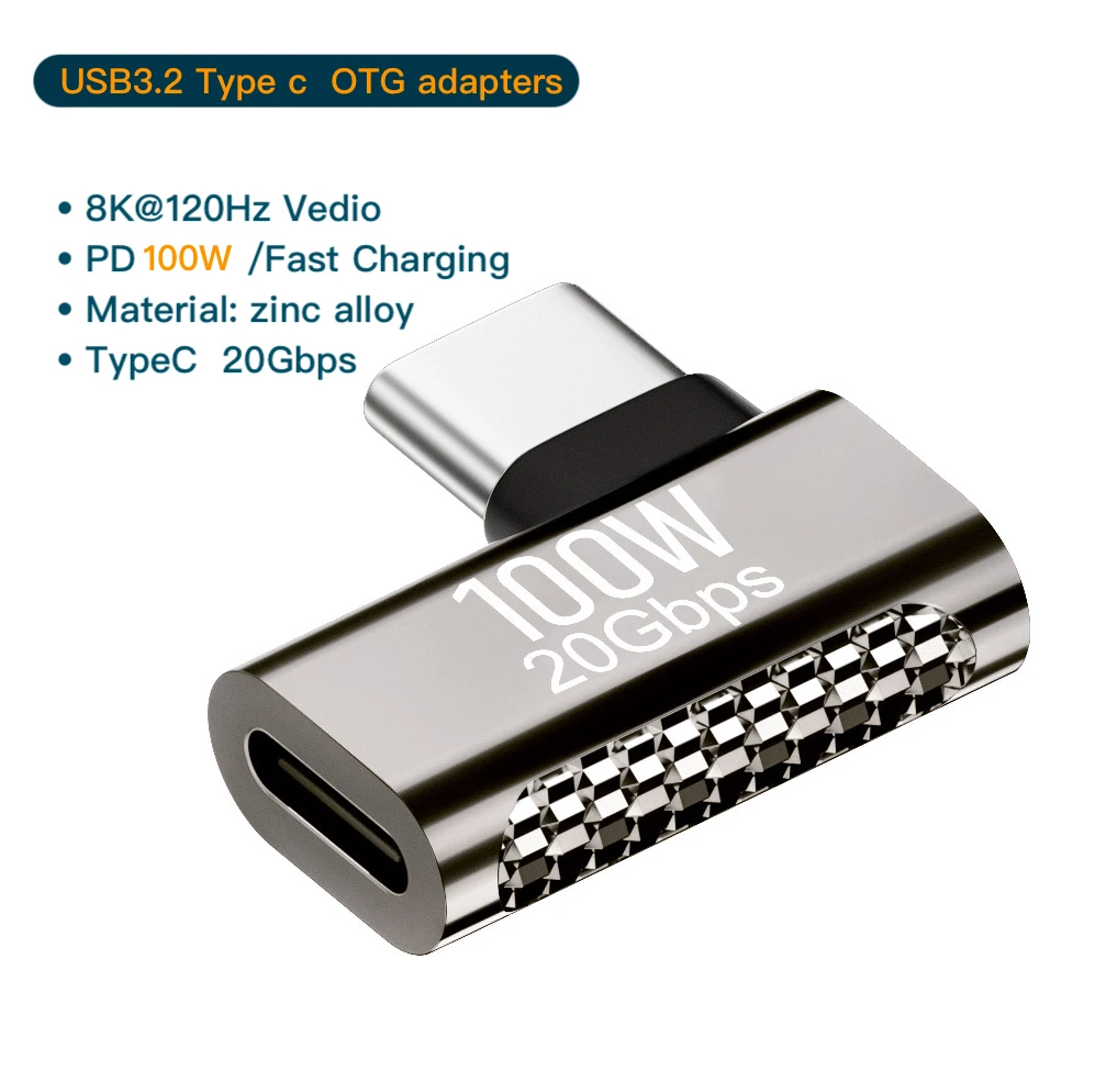 USB Type C Adapter OTG 20Gbps Data Transfer USB-C 8K Vedio Connector Zinc Alloy 100W Charging Converter  For Phone Ipad Tablet