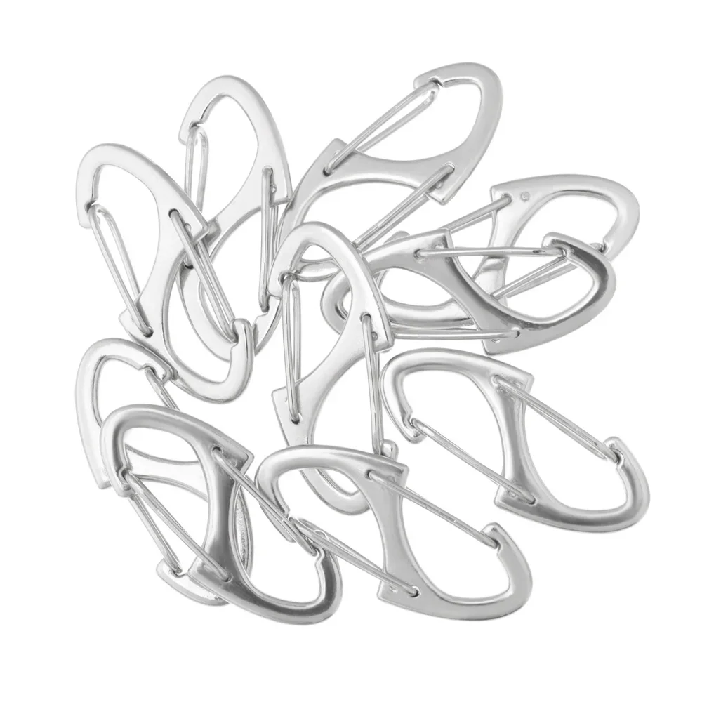 10PCS Edelstahl Rucksack Schnalle S Typ Handgemachte Karabiner mit Schloss Silber Halskette Verschlüsse Schmuck Zubehör