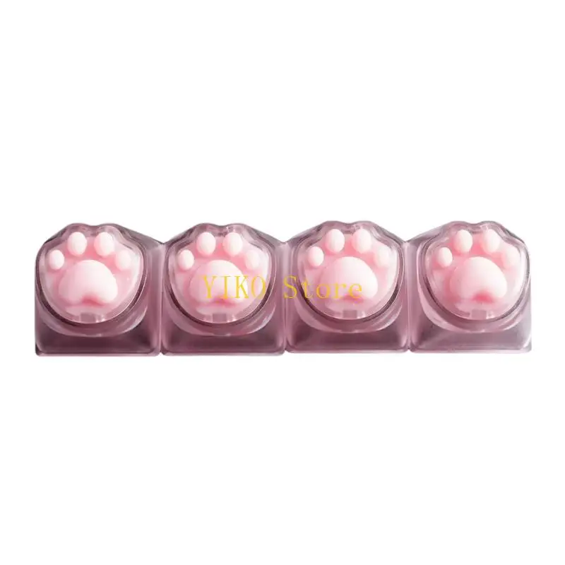 K32C Cats Paws Print Keycap Set, 4 Clear Keyboard Accent Units, Light Ready for Typing